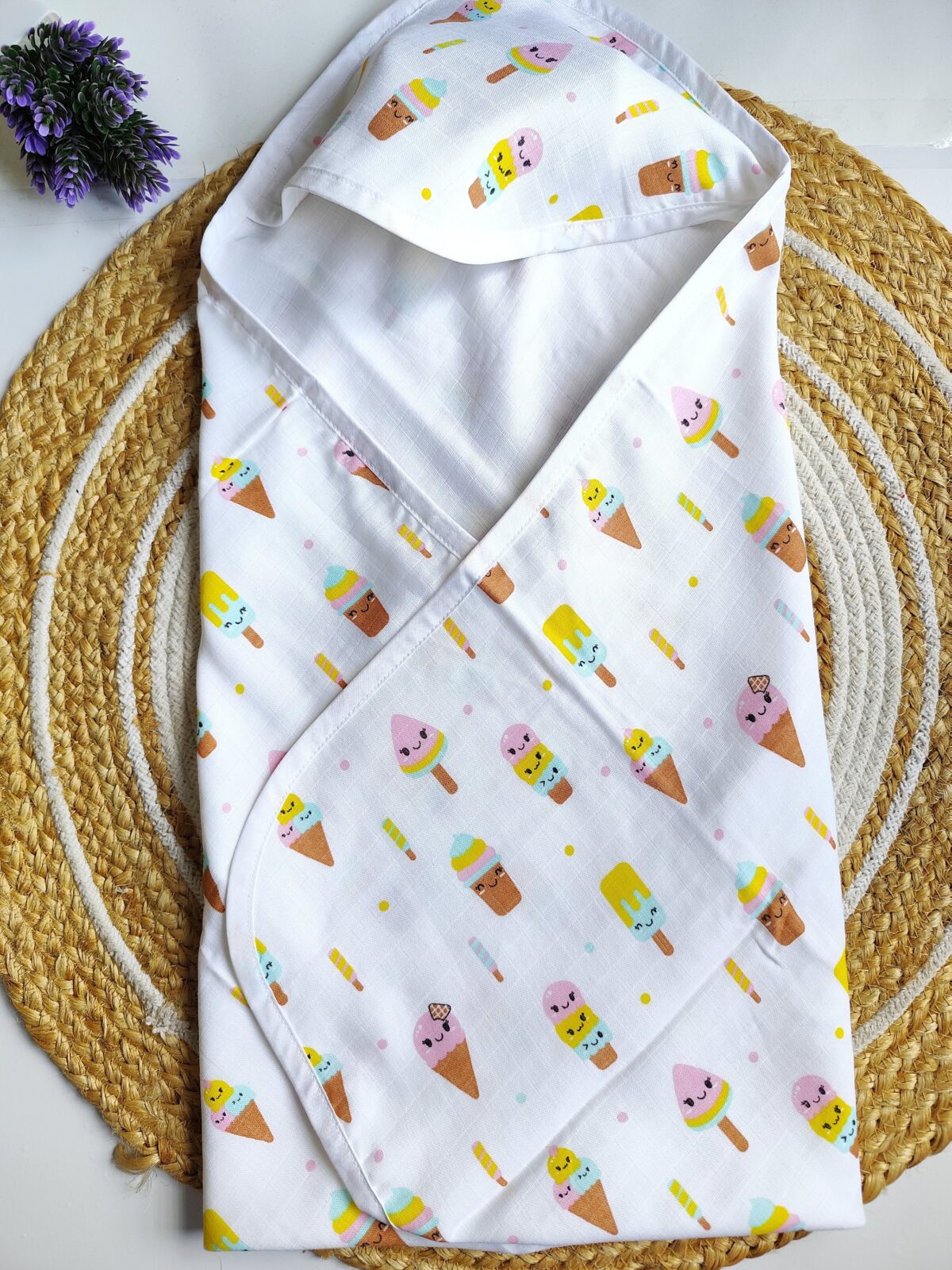 Muslin Hooded Towel - Icecream Print