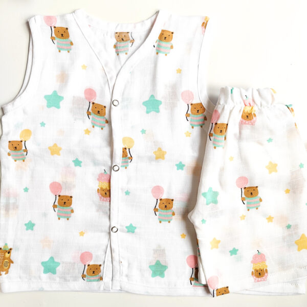 Muslin White Co-Ord Sets – Bear Print
