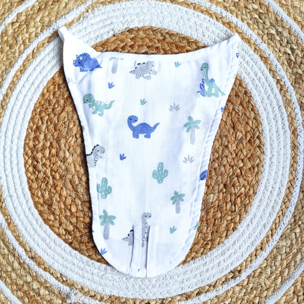 White Muslin Nappy – Dino Print (0 – 3 Months) – 5 Layered
