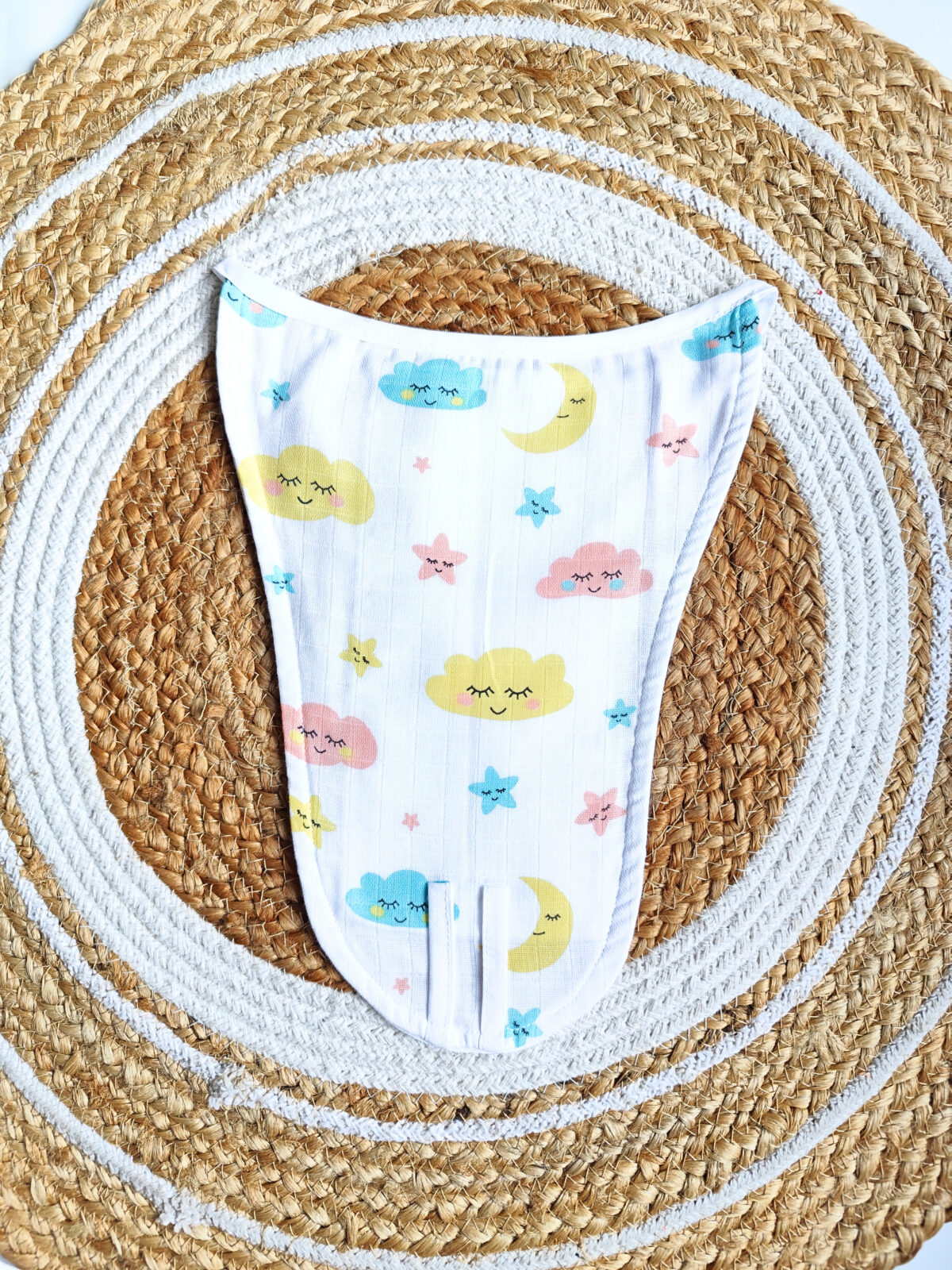 White Muslin Nappy - Cloud Moon Print (0 - 3 Months) - 5 Layered