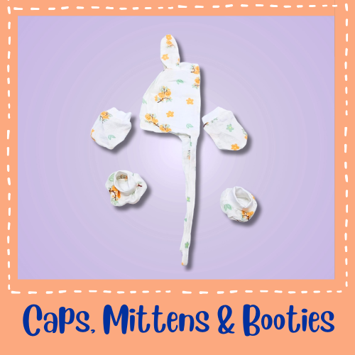 Muslin Cap, Mittens & Booties
