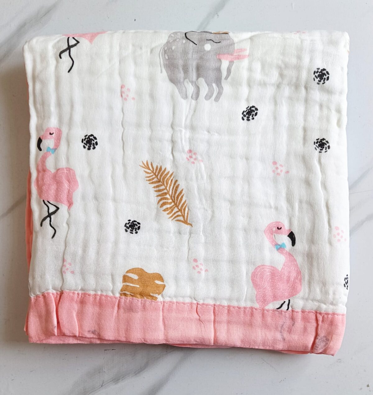 Muslin Crinkled Blanket - Flamingo Print