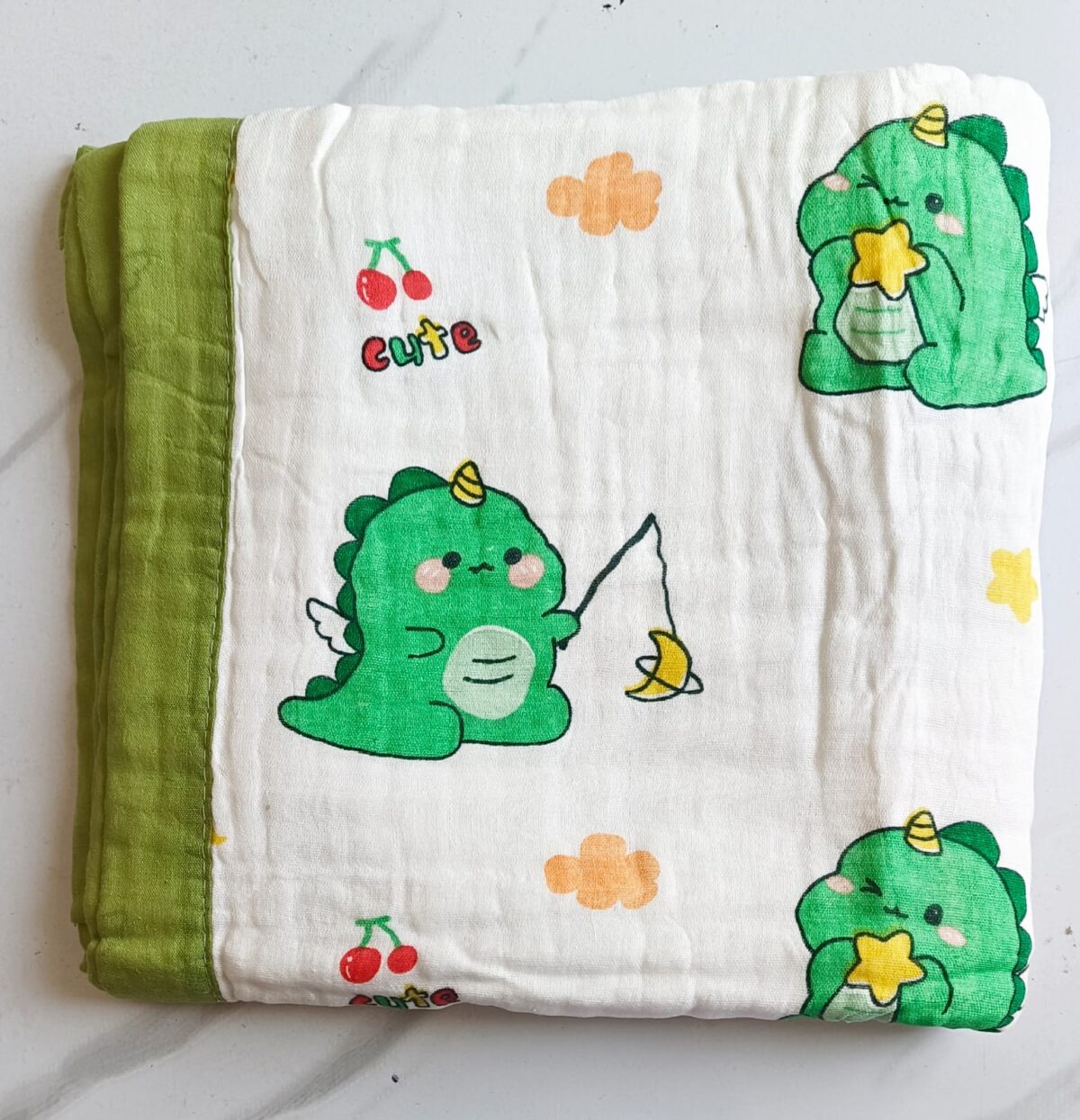 Muslin Crinkled Blanket - Green Dino Print