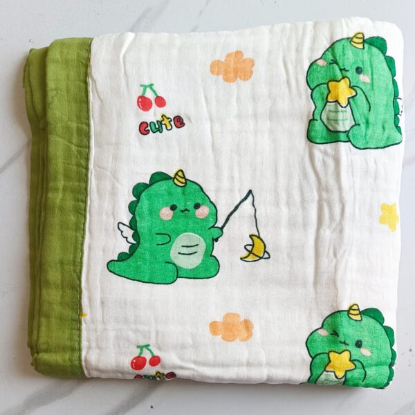 Muslin Crinkled Blanket – Green Dino Print