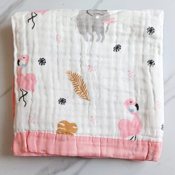 Muslin Crinkled Blanket – Flamingo Print
