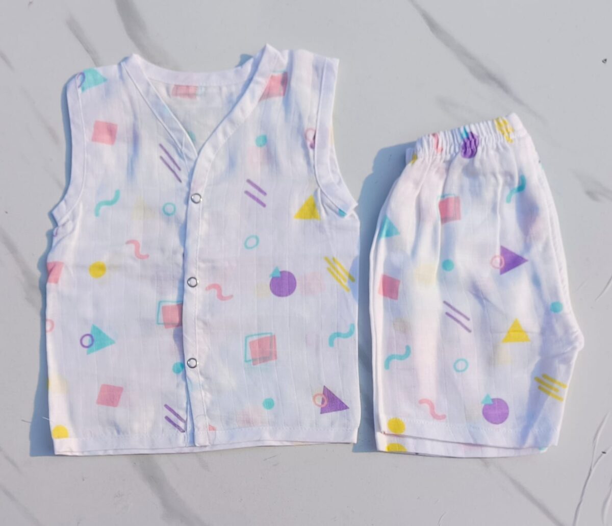 Muslin White Co-Ord Sets - Geo Shapes Print