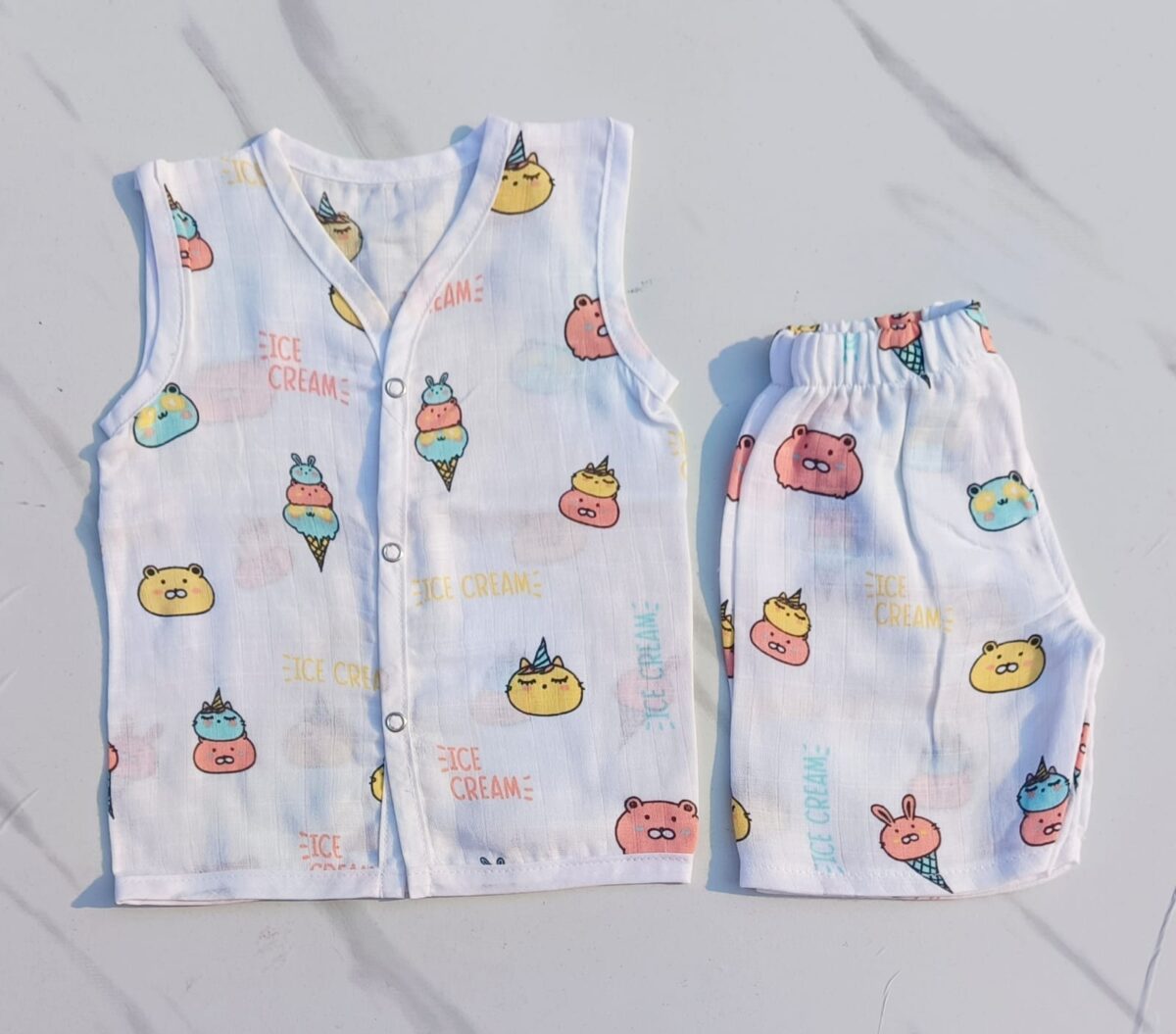 Muslin White Co-Ord Sets - Icecream Print