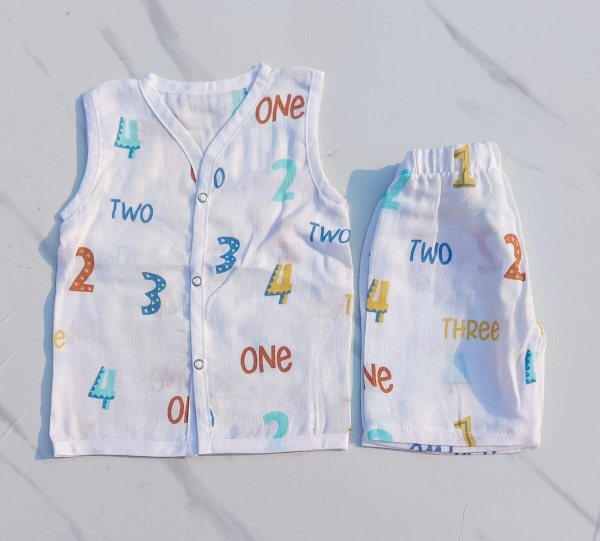 Muslin White Co-Ord Sets - Numbers Print