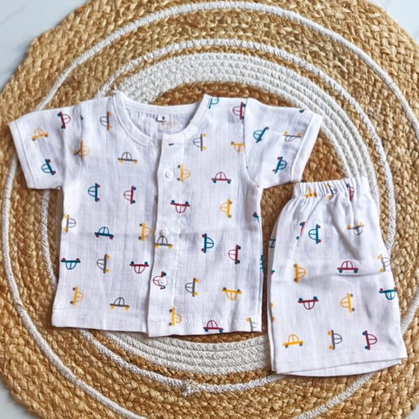 Muslin Half Sleeve Jabla Set – Car Print (Design – 2)