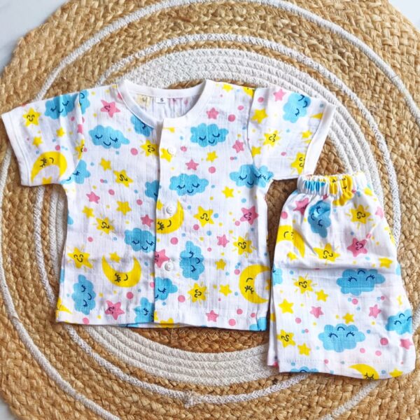 Muslin Half Sleeve Jabla Set – Cloud & Moon Print