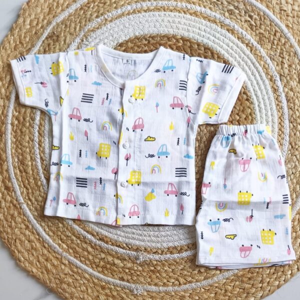 Muslin Half Sleeve Jabla Set – Vehicles Print