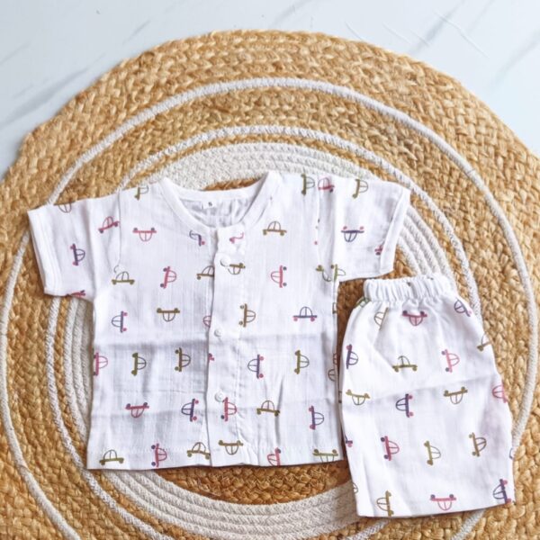 Muslin Half Sleeve Jabla Set – Car Print (Design – 1)