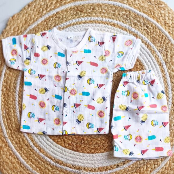 Muslin Half Sleeve Jabla Set – Fruits Print