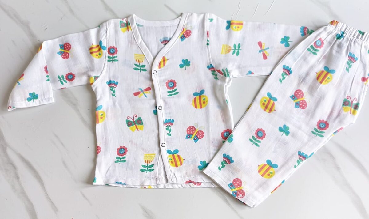 Muslin Night Suit - Bee & Butterfly Print