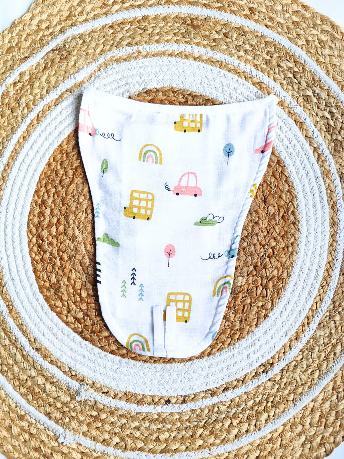 White Muslin Nappy - Vehicles Print (0 - 3 Months) - 5 Layered
