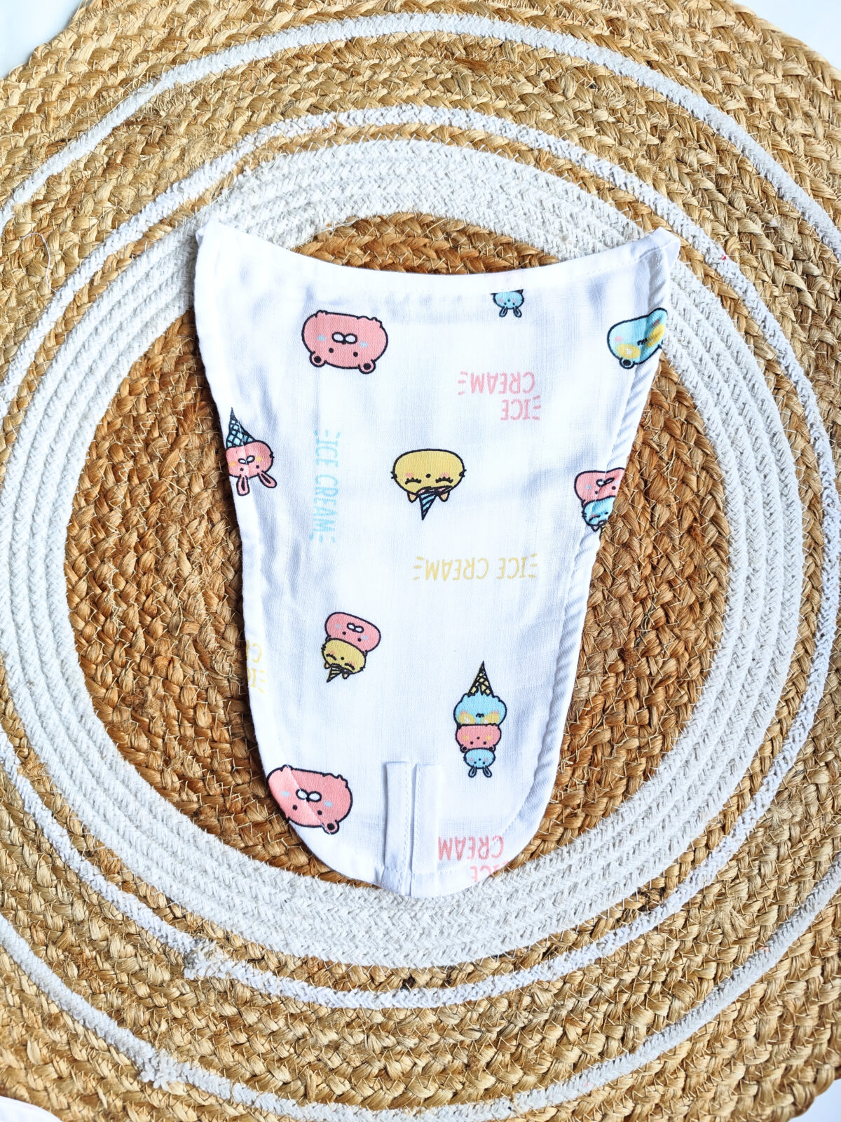 White Muslin Nappy - Icecream Print (0 - 3 Months) - 5 Layered