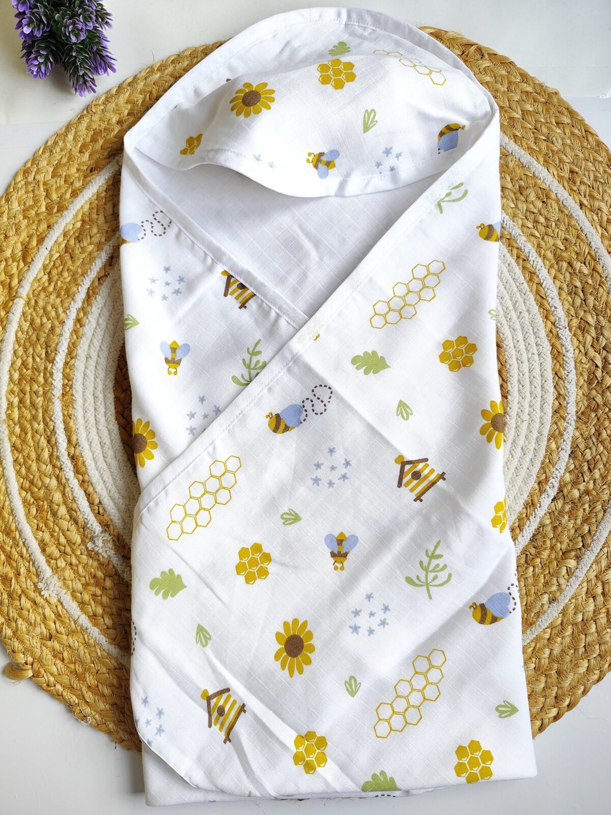 Muslin Hooded Towel - Honeycomb Print