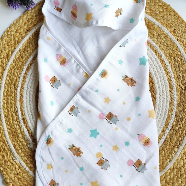 Muslin Hooded Towel – Bear Balloon Print