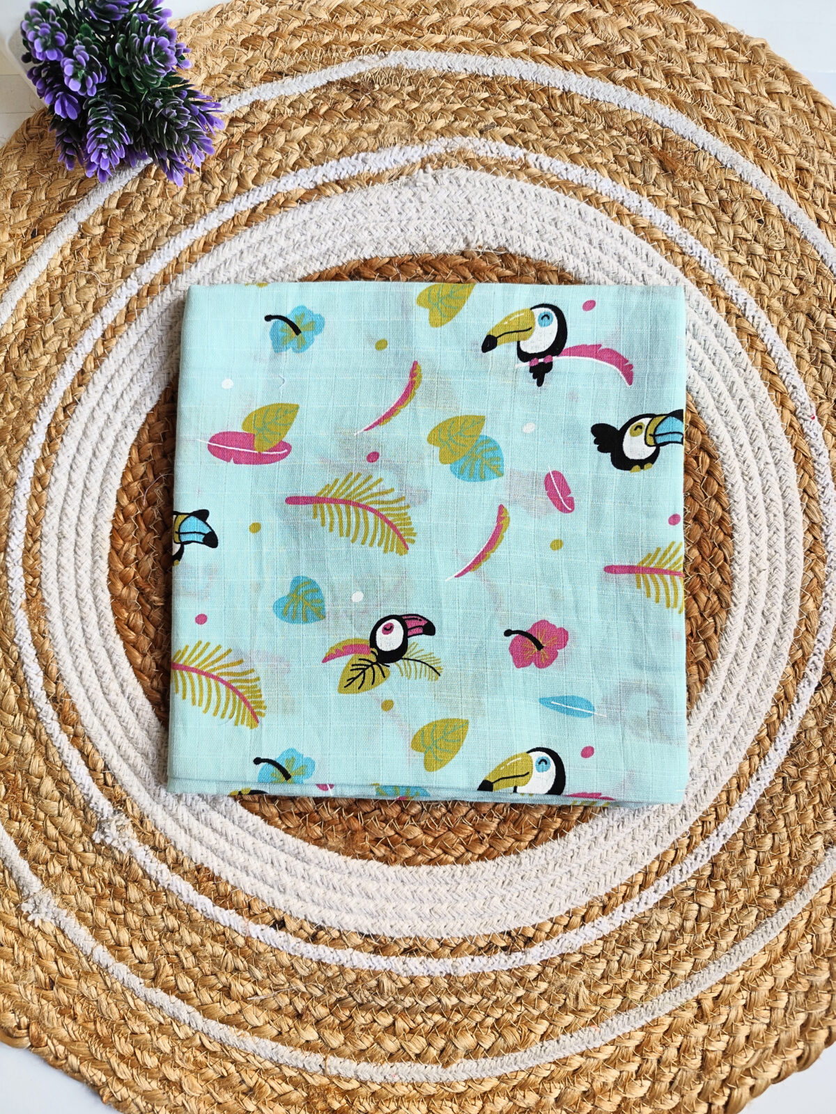 Muslin Colored Swaddle - Green Toucan Print - Image 2