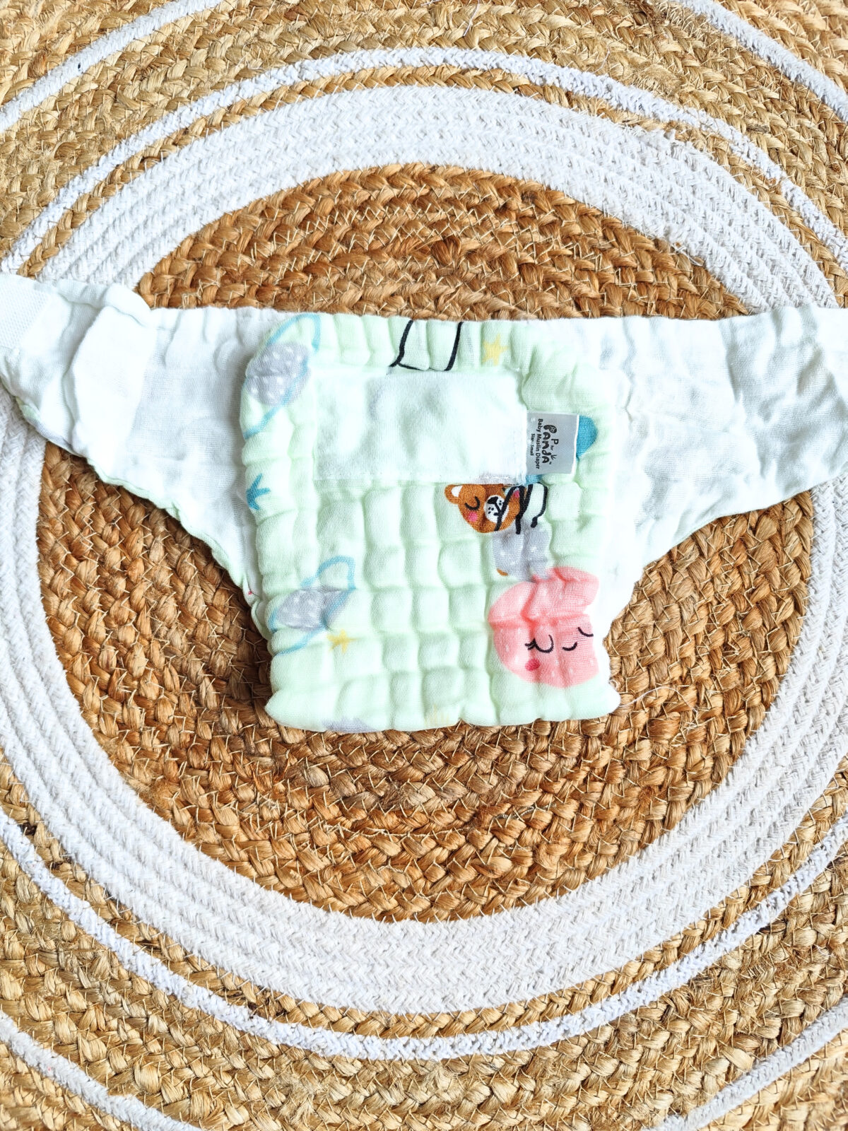 Colored Muslin Crinkled Nappies - Green Shade (0 - 3 Months) - 6 Layered - Image 2