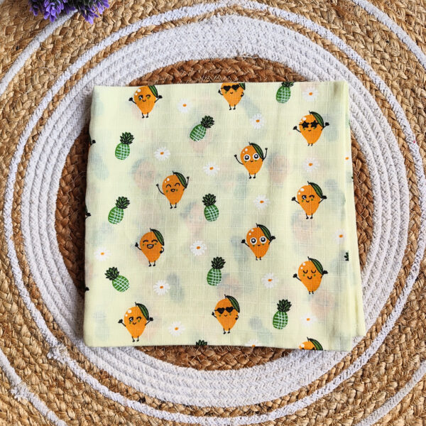 Muslin Colored Swaddle – Yellow Mango Print