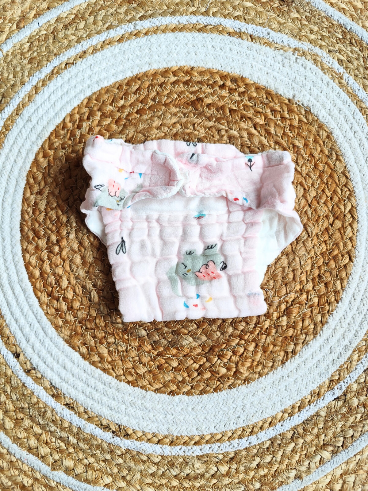 Colored Muslin Crinkled Nappies - Baby Pink Shade (0 - 3 Months) - 6 Layered