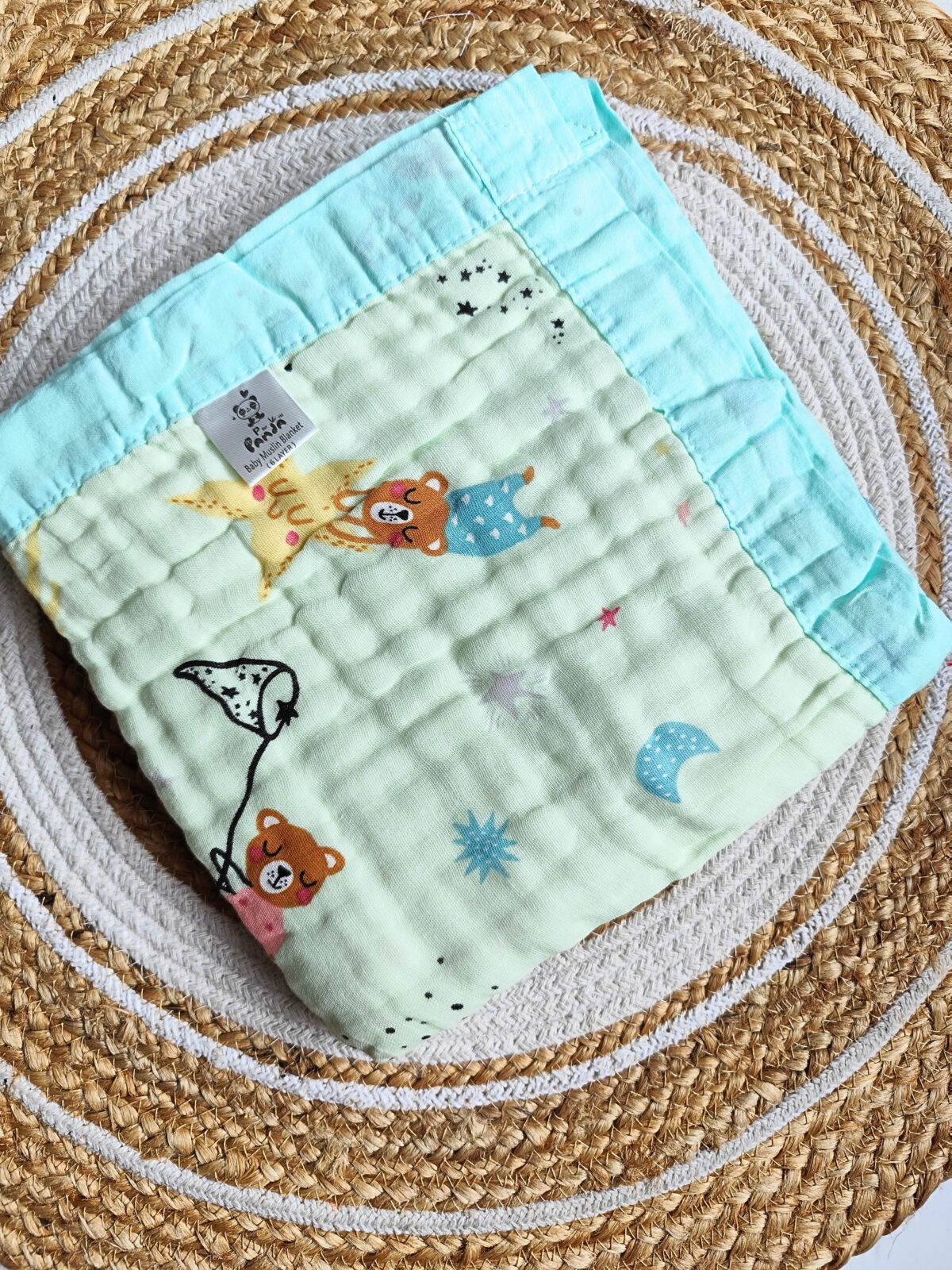 Colored Muslin Crinkled Blanket - Green Shade