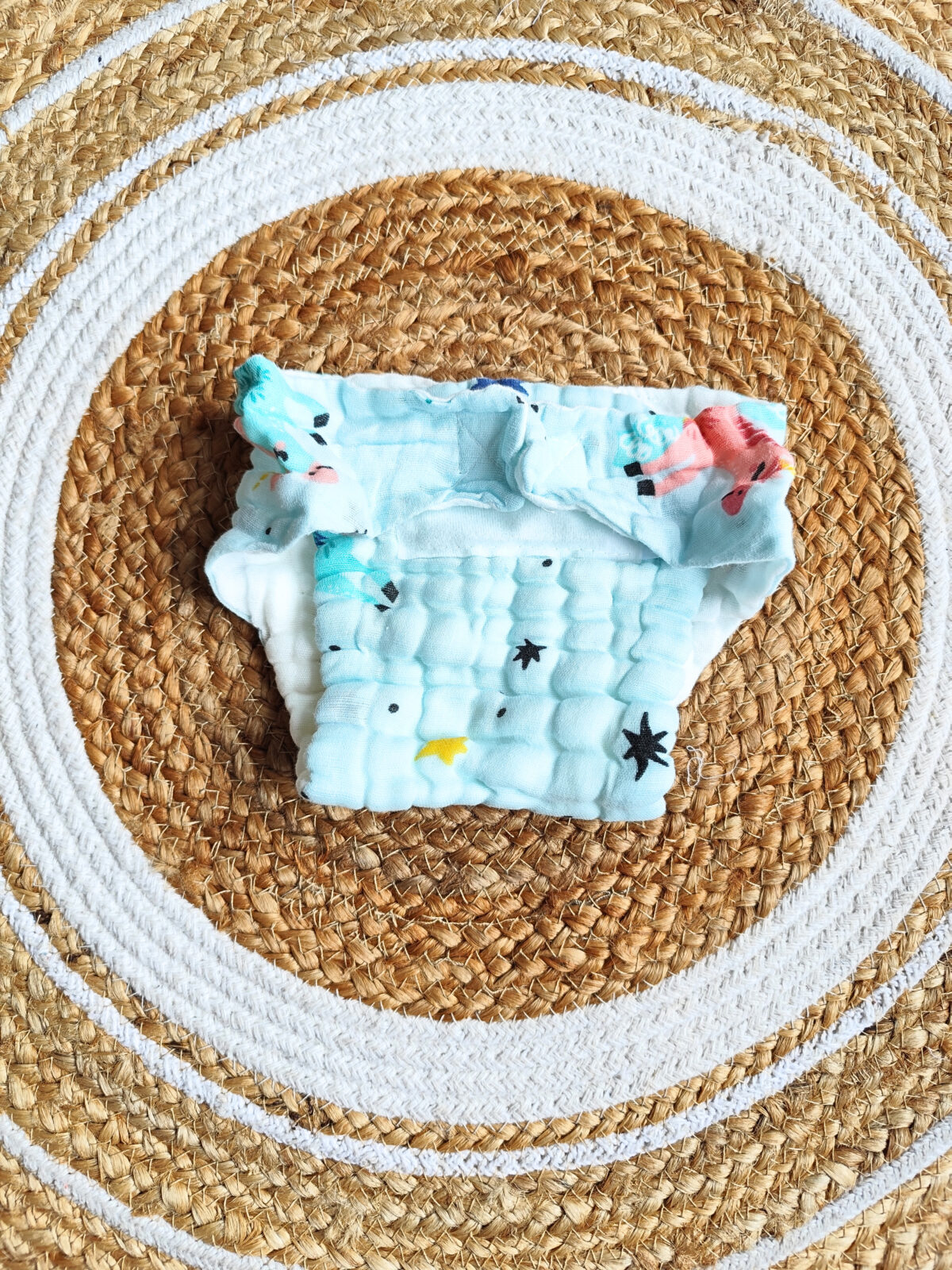 Colored Muslin Crinkled Nappies - Blue Shade (0 - 3 Months) - 6 Layered