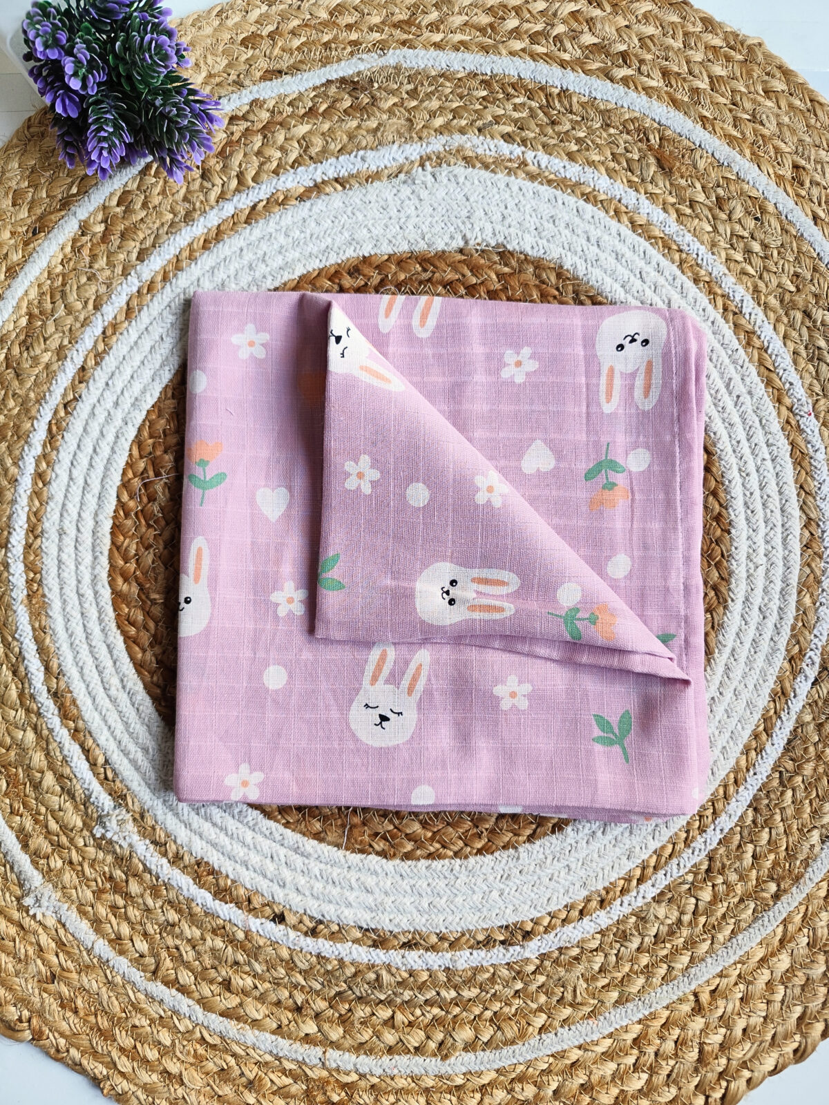 Muslin Colored Swaddle - Pink Bunny
