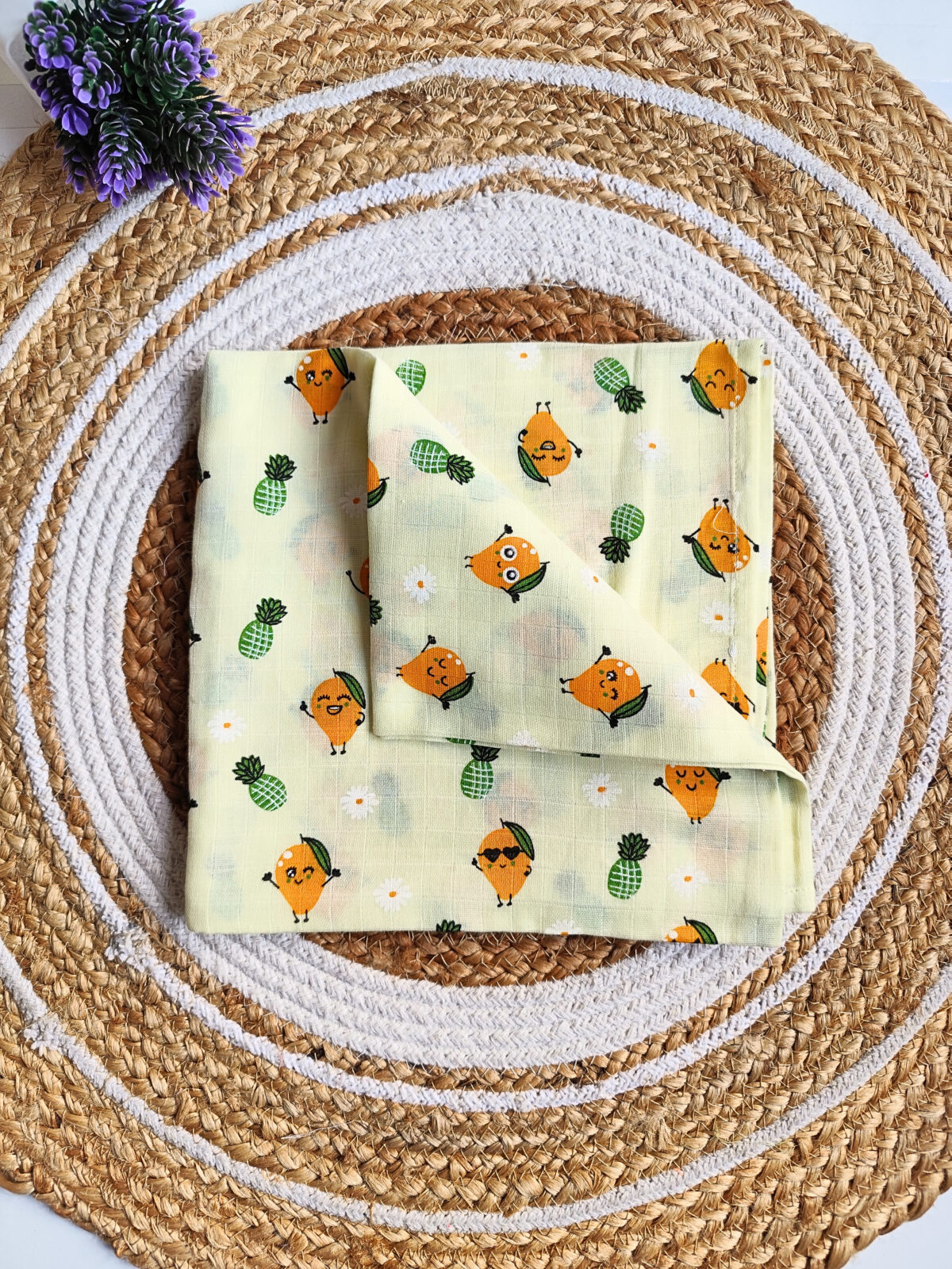 Muslin Colored Swaddle - Yellow Mango Print