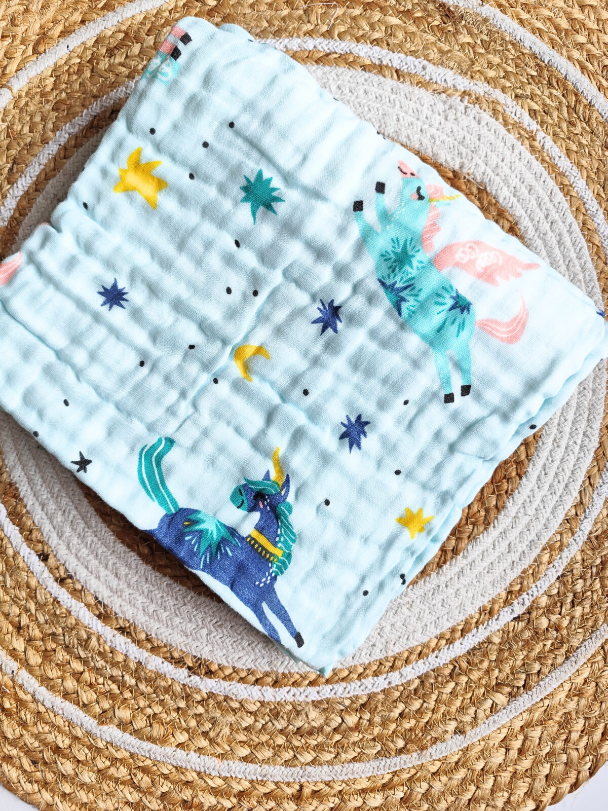 Colored Muslin Crinkled Blanket - Blue Shade