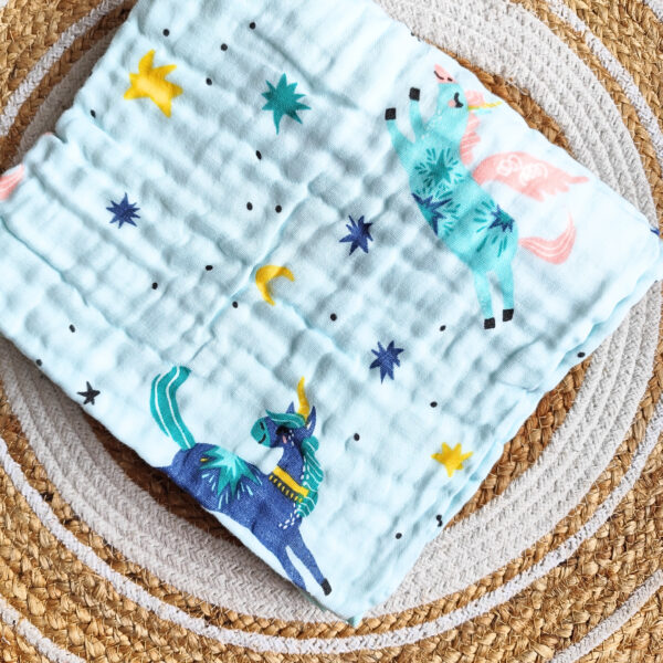 Colored Muslin Crinkled Blanket – Blue Shade
