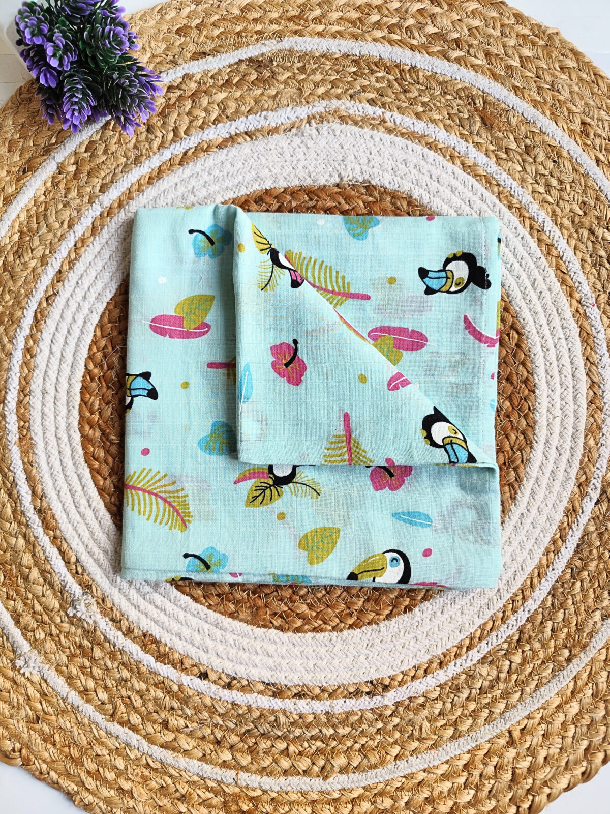 Muslin Colored Swaddle - Green Toucan Print