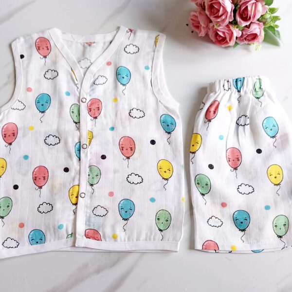 Muslin White Co-Ord Sets – Balloon Print