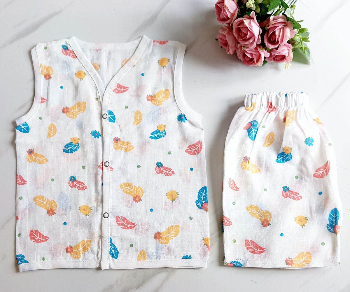 Muslin White Co-Ord Sets - Feather Print