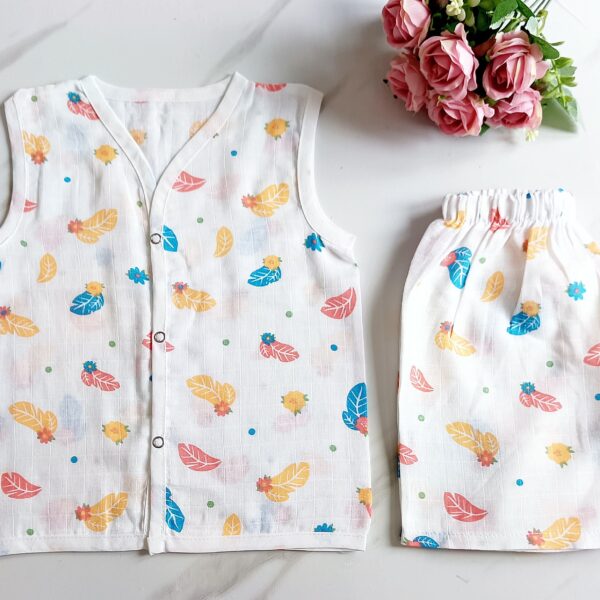 Muslin White Co-Ord Sets – Feather Print