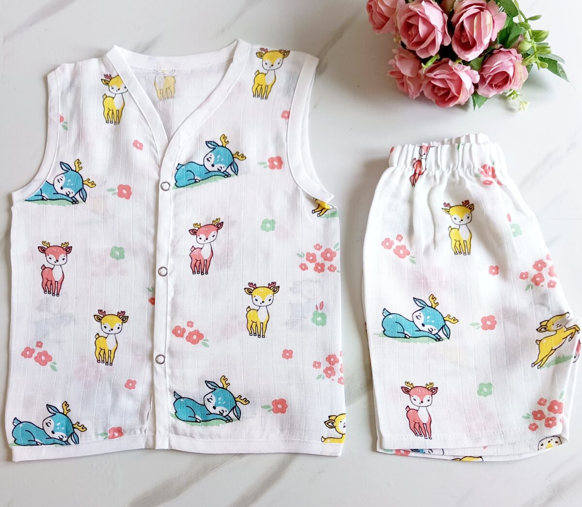 Muslin White Co-Ord Sets - Deer Print