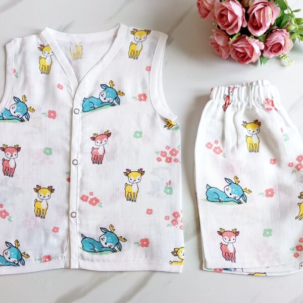 Muslin White Co-Ord Sets – Deer Print