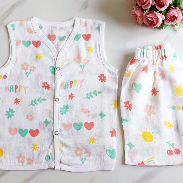 Muslin White Co-Ord Sets – Happy Heart Print