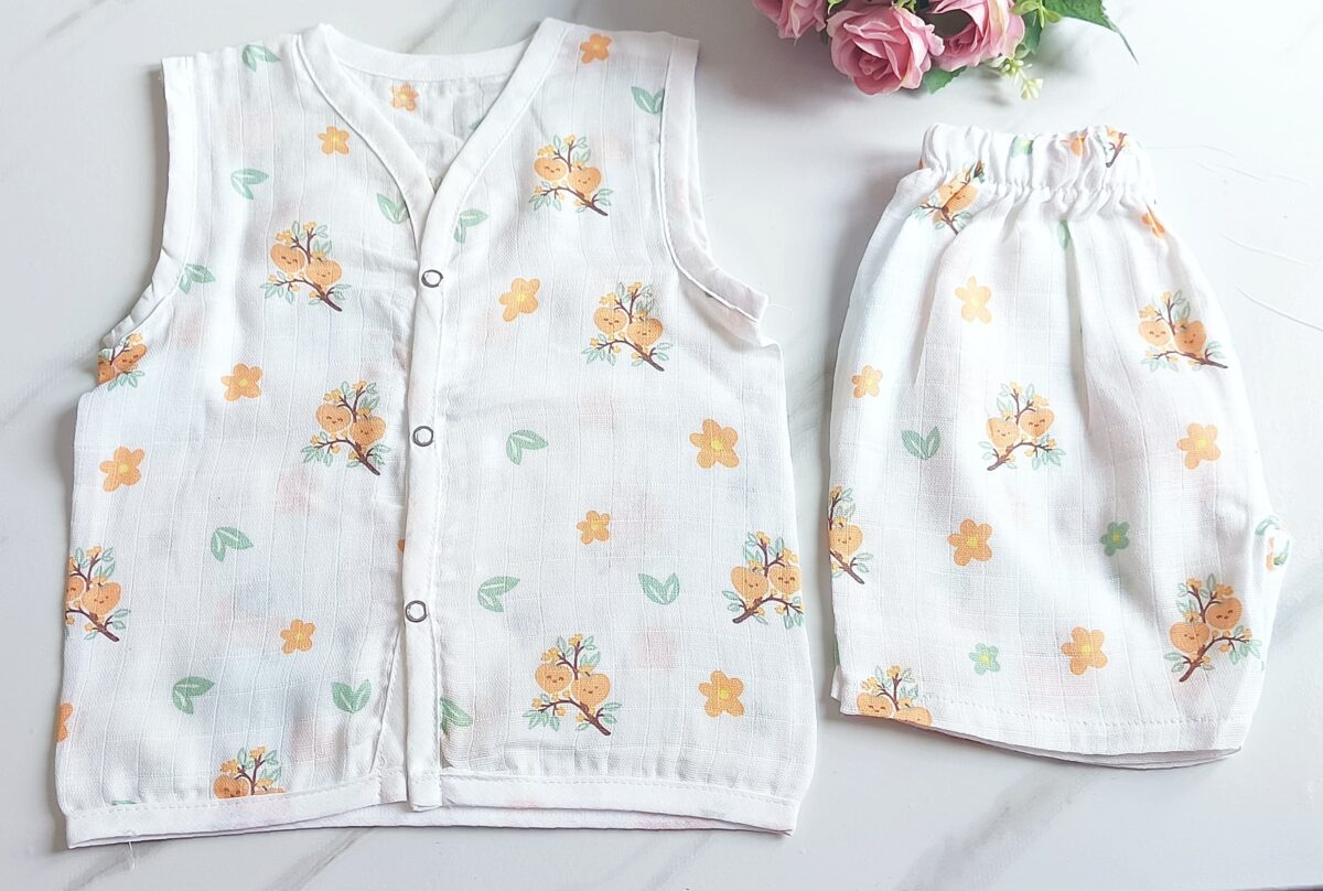 Muslin White Co-Ord Sets - Orange Pear Print