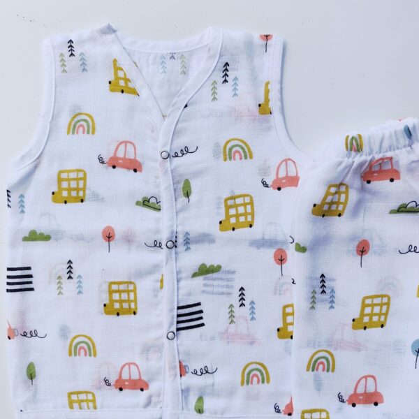 Muslin White Co-Ord Sets – Vehicles Print