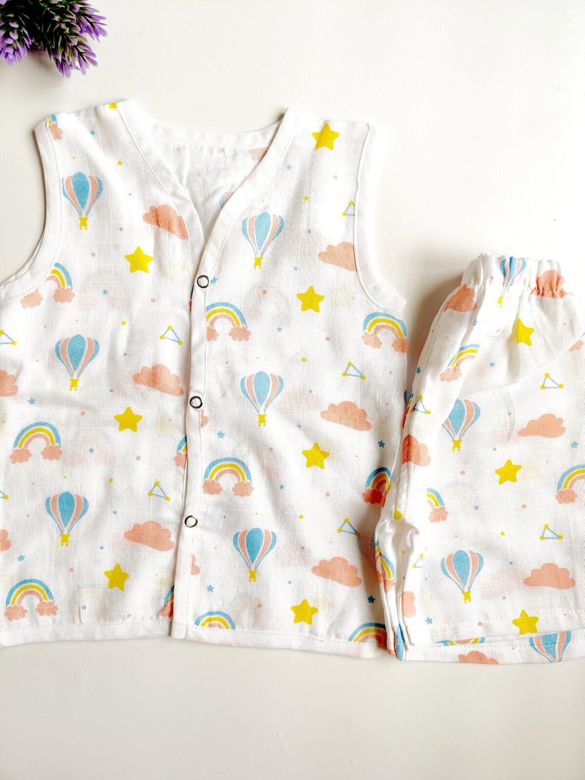 Muslin White Co-Ord Sets - Rainbow Print