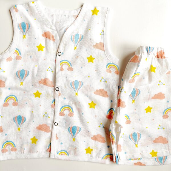 Muslin White Co-Ord Sets – Rainbow Print