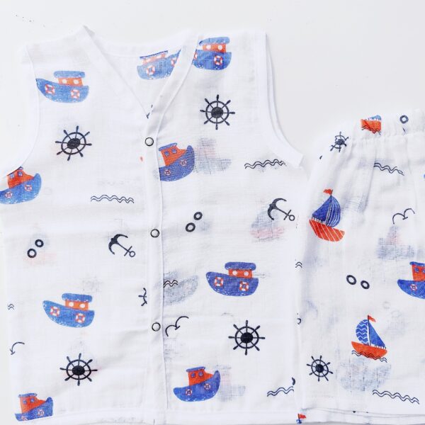 Muslin White Co-Ord Sets – Boat Print