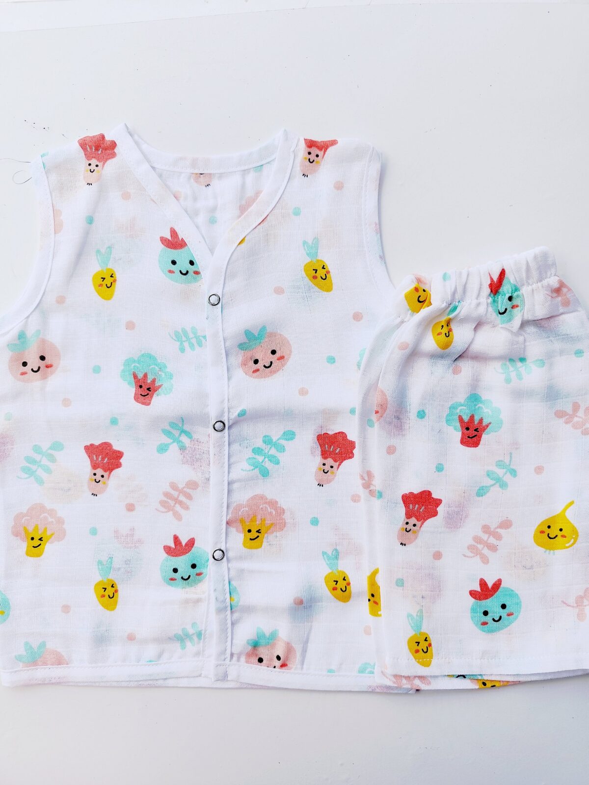 Muslin White Co-Ord Sets - Vegetable Print