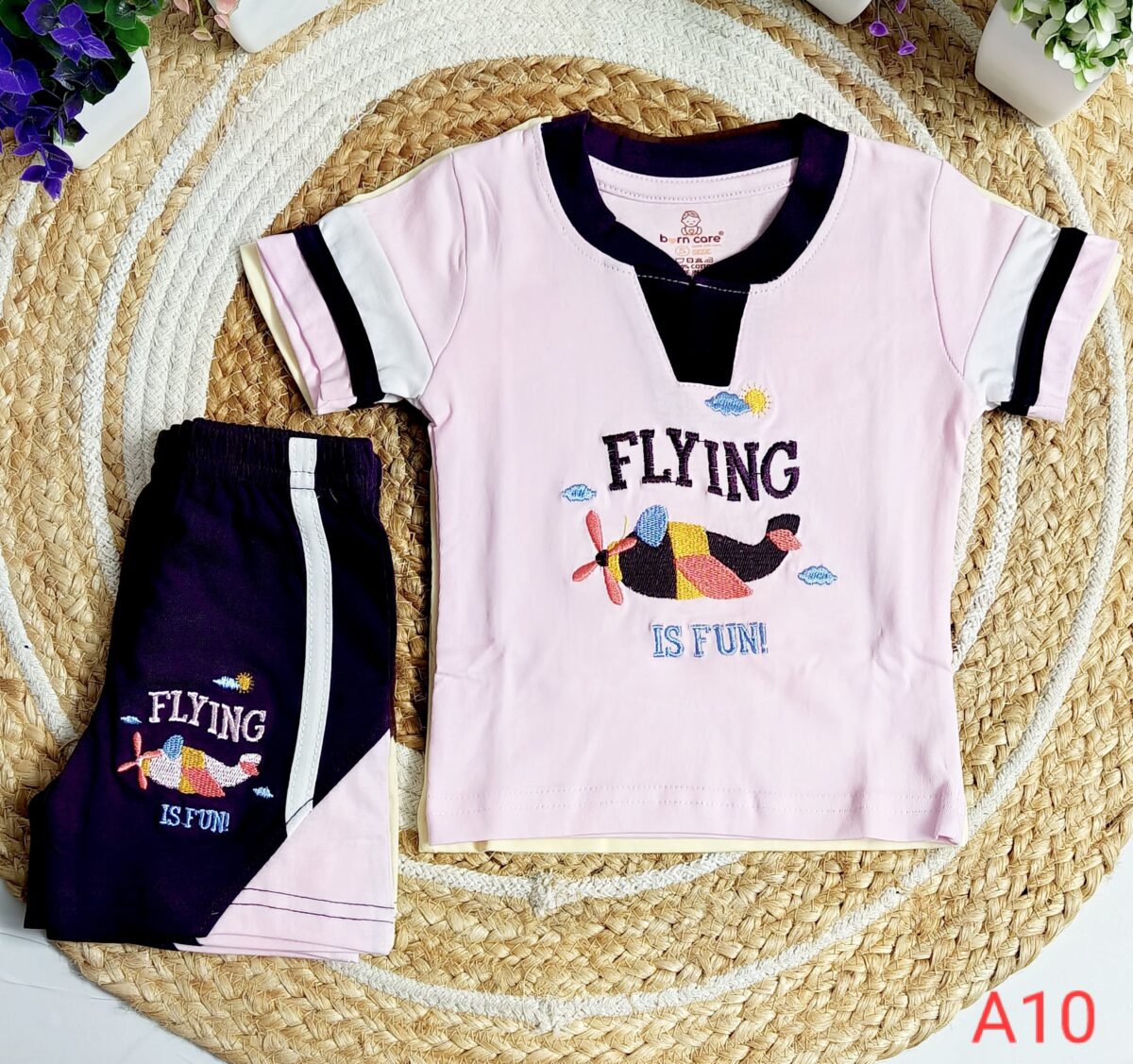 T Shirt with Trouser Set - Flying is Fun Print