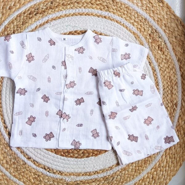 Muslin Half Sleeve Jabla Set – Bear Print