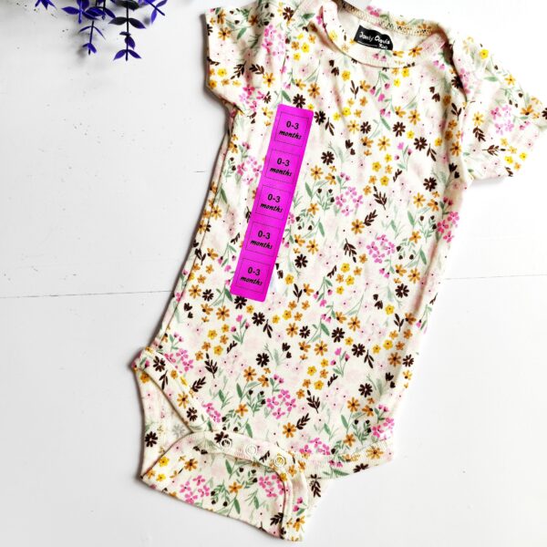 Onesies (0-3) – White Floral Print