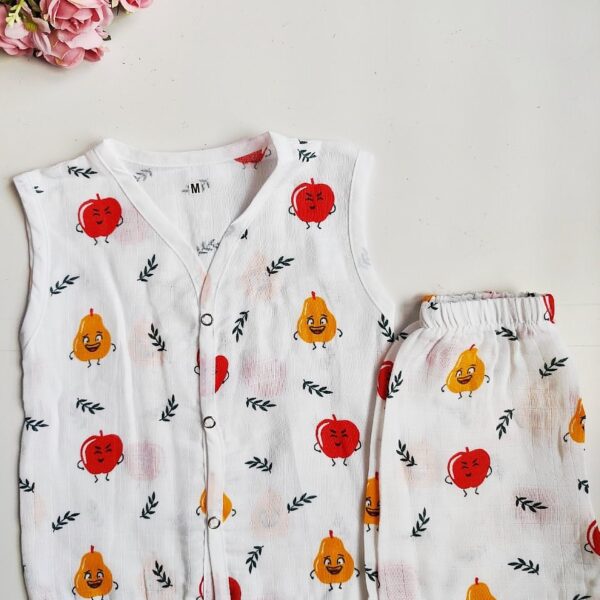 Muslin White Co-Ord Sets – Apple Print