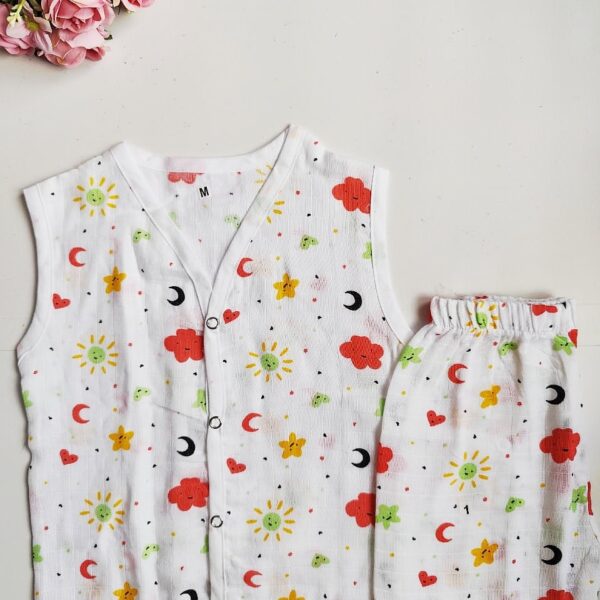 Muslin White Co-Ord Sets – Red Cloud Print